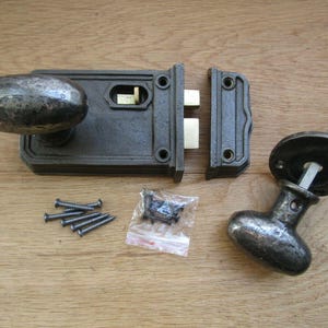 Large Rim Latch & Oval Rim Knob Set Antique Iron