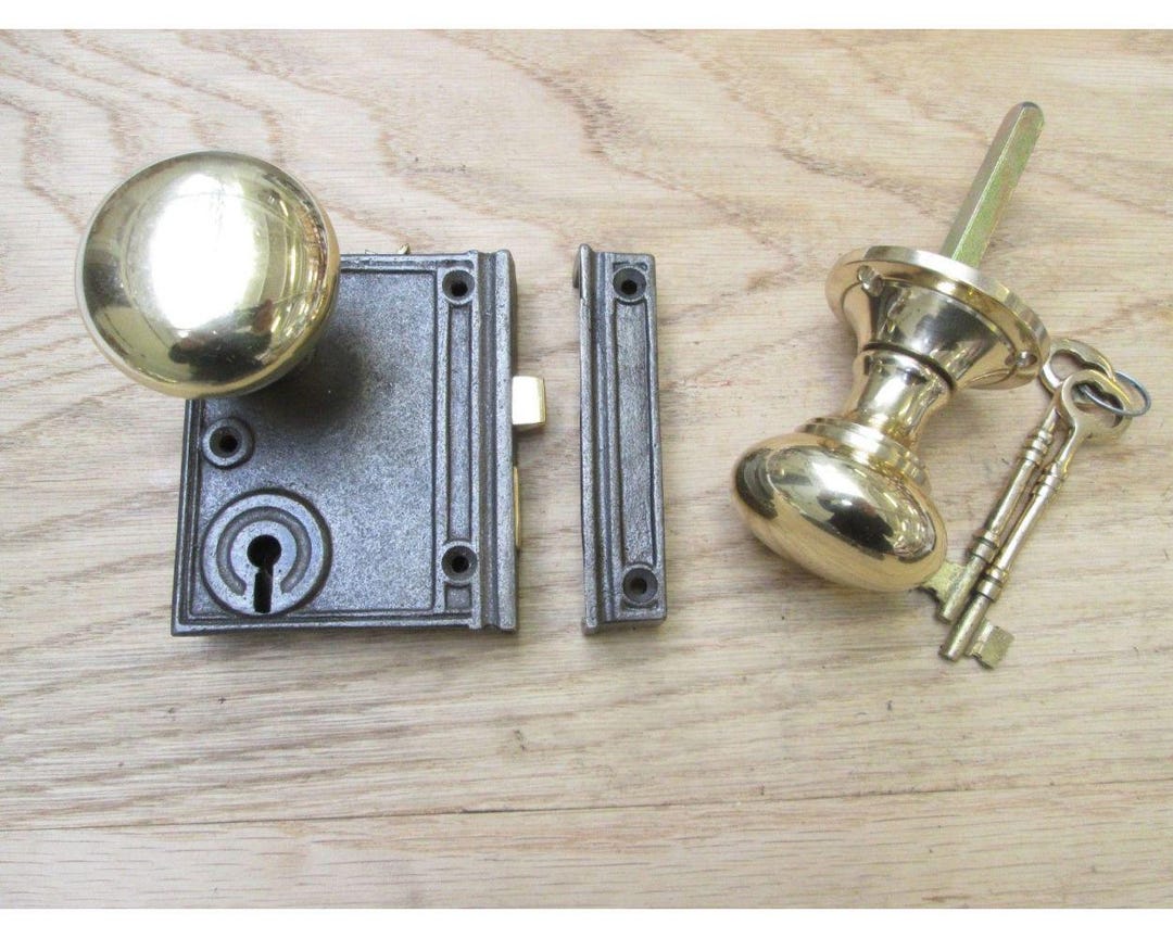 Vertical Rim Lock Antique Iron & Victorian Round Brass Set - Etsy