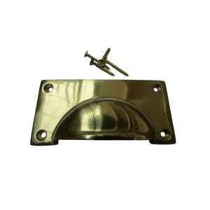 Large Lipped Rectangular Cup Pull Handle Polished Brass Kitchen Vintage Furniture Drawer Pulls