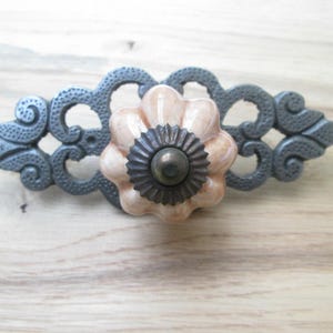 Pink Ceramic Cabinet Knob with Antique Iron Back Plate Kitchen Furniture Cupboard Drawer Vintage Door Dresser Wardrobe Pull Handle
