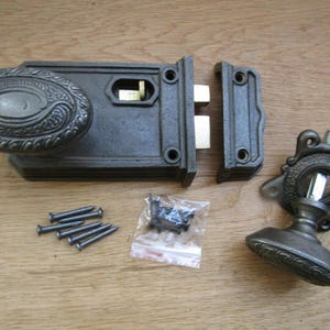 Large Rim Latch & Art Nouveau Rim Knob Set Antique Iron