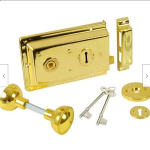 Steel 6'' Rim Lock & Plastic Knob Polished Brass