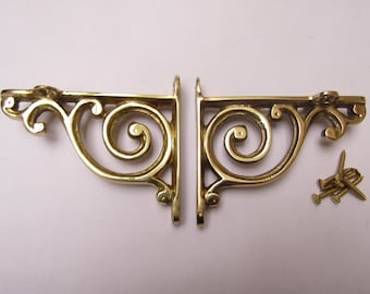 Pair Of Swirl Shelf Brackets Polished Brass