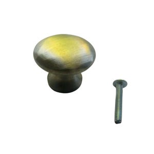May include: A bronze-colored cabinet knob with a rounded top and a short, cylindrical base. A silver-colored screw is positioned to the right of the knob. The knob has a brushed metal finish and is set against a white background.