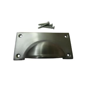 Large Lipped Rectangular Cup Pull Handle Satin Chrome Kitchen Vintage Furniture Drawer Pulls