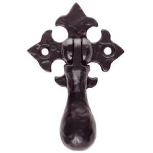 May include: A dark brown, ornate cabinet pull with a decorative cross-shaped backplate and a teardrop-shaped handle. The hardware features a detailed, vintage design with a matte finish. The pull is made of metal and is suitable for furniture restoration.