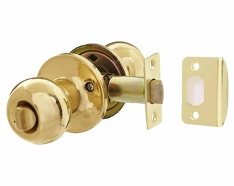 Round Top Mortice Bathroom Door Knob Set Polished Brass Vintage Style Rim Lock Handles Pair