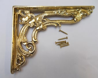 Paire de supports d'étagère floraux en laiton poli 8''