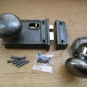 Large Rim Latch & Mushroom Rim Knob Set Antique Iron