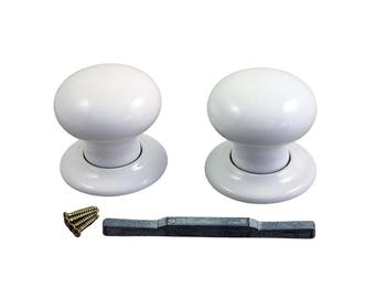 Mortice Door knob White Porcelain Vintage Style Rim Lock Handles Pair