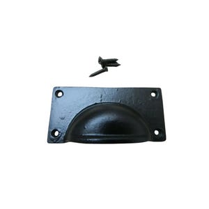 Large Lipped Rectangular Cup Pull Handle Black Antique Kitchen Vintage Furniture Drawer Pulls