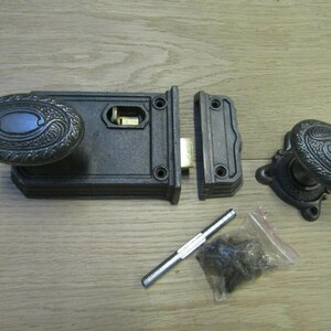 Large Rim Latch Antique Iron & Art Nouveau Knob Set