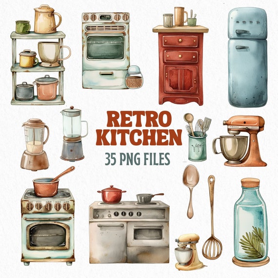 Retro Kitchen Clipart Set Retro Kitchen Utensils Clip Art