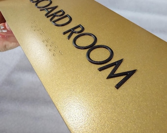 Plastic Braille Door Signage, Gold Finished Acrylic Plate Sign, Office Boardroom Directional Sign, ADA Signs Raised Texts & Grade 2 Braille