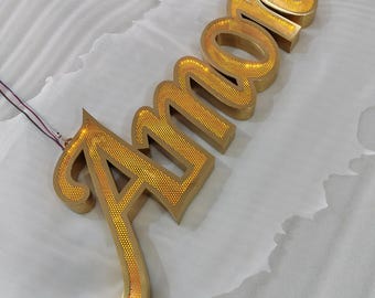 Custom shop front led signboard gold brushed stainless steel frontlit channel letters with flowing leds
