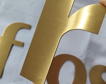 Custom flat cut brushed gold stainless steel letters solid alphabet letter for shop company reception wall laser cut letters sign
