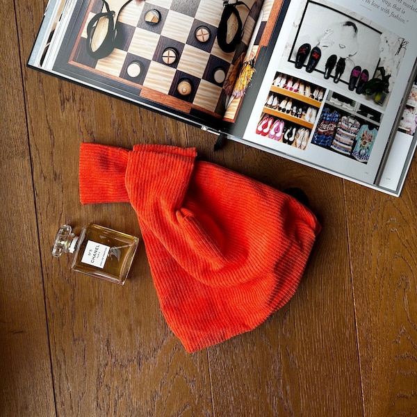 Handgelenktasche / japanischer Knoten orangefarbene Handtasche aus Cord