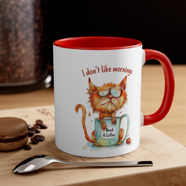 black cat mug, funny coffee cup, introvert mug, mugs with quotes, roommate gift, gifts for cat lovers, I don't like morning