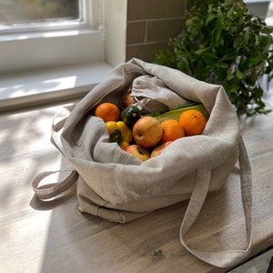 Schwere Leinentasche, Leinenmarkttasche, Leinenhandtasche, Leineneinkaufstasche, gewaschener Leinenbeutel, Leinentasche mit Tasche