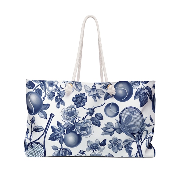 Tennis Toile Weekender Bag - Travel Bag, Summer Weekend Bag, Overnight Bag