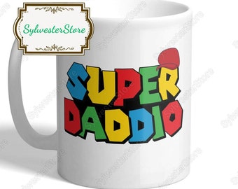 Super Daddio Mug, Fathers Day Mug, Gamer Dad Fun Gift, New Dad Mug, Gift From Kid To Dad, Super Daddio 15oz Mug, Daddio Mug, Travel Mug