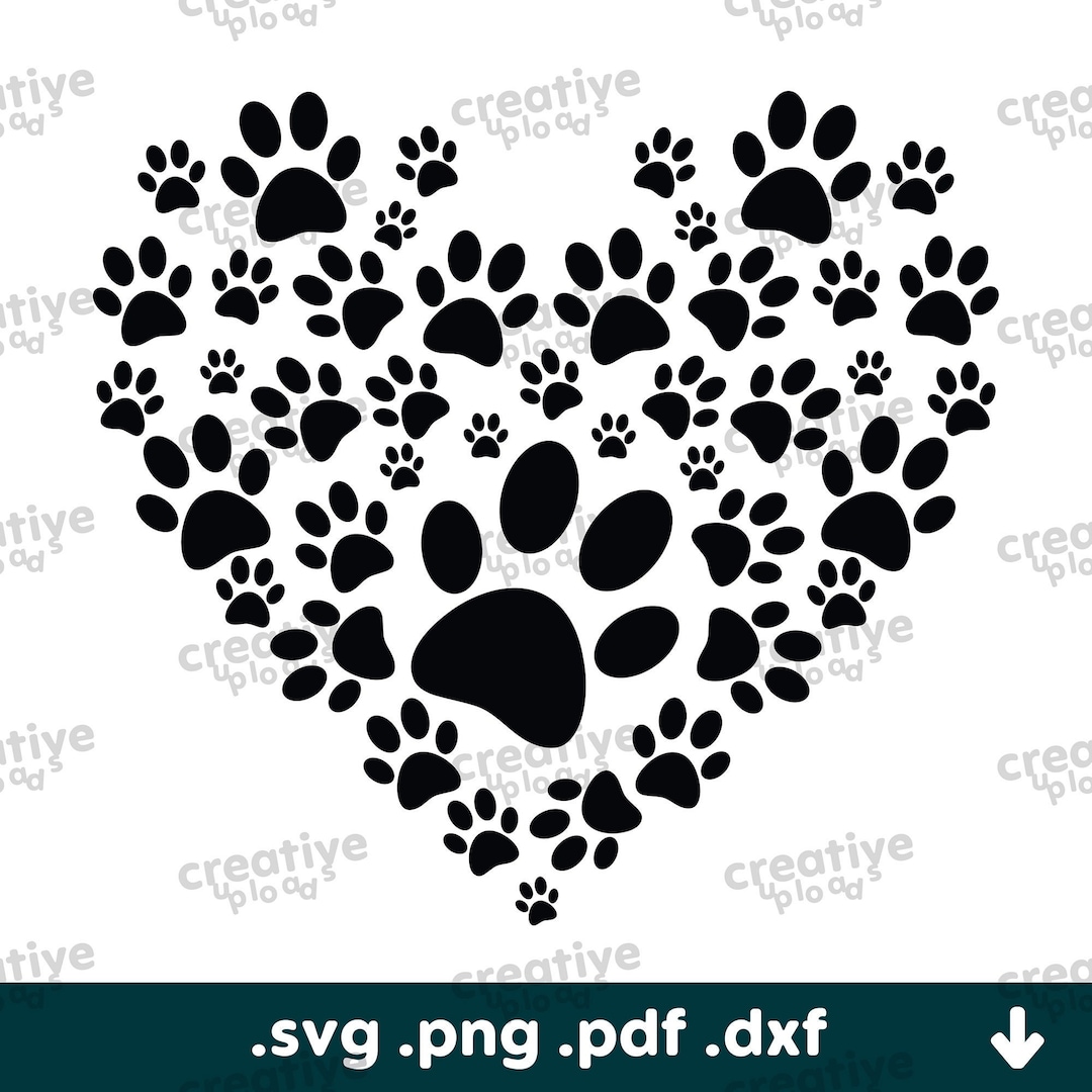 Pawprint Heart SVG, Paw Heart Clipart ( .svg .png .dxf .pdf) | Instant ...