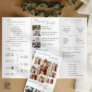 Trifold Wedding Program Template A4 and Letter Wedding Ceremony Program Foldable Modern Program Wedding Day Timeline Fun Fact Template