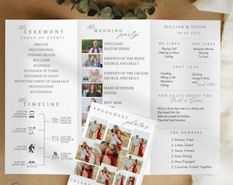 Trifold Wedding Program Template A4 and Letter Wedding Ceremony Program Foldable Modern Program Wedding Day Timeline Fun Fact Template