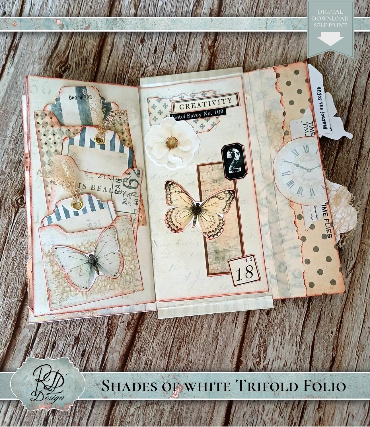 Shades of White Junk Journal Trifold Folio Kit Printable Neutral Shabby ...