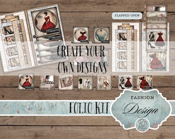 Junk Journal waterval Folio Kit Fashion Mini Project Junk Journaling waterval Folio downloadbare Folio Craft Kit Junk Journal afdrukbare