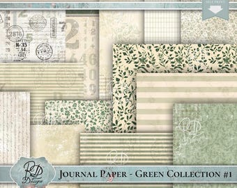 Green Themed Vintage Digital Junk Journal Pages Kit Printable junk journal Digital Pages Green Junk Journal Kit creative projects, RDL