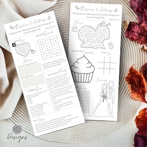 Bruiloftsmenu met leuke weetjes Decor activiteitenmenusjabloon, spelblad, modern script bruiloftsdinermenu, afdrukbaar, digitale downloads