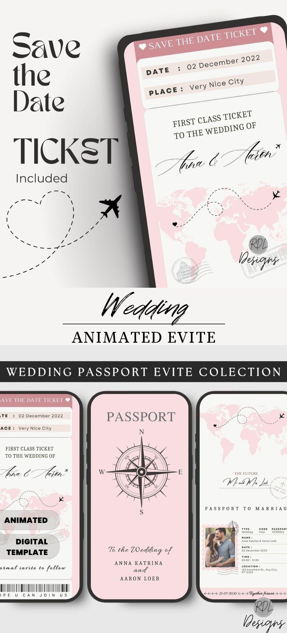 Blush Pink Destination Wedding Evite Travel Themed Wedding Invitation ...