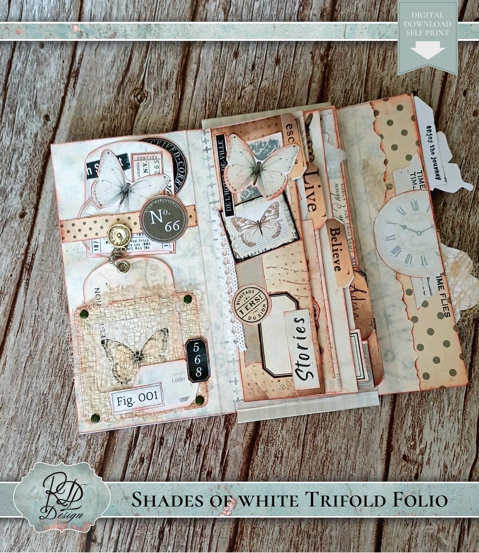 Shades of White Junk Journal Trifold Folio Kit Printable Neutral Shabby ...