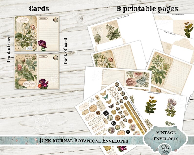 Vintage Botanical Envelope Card Junk Journal Printable Digital Kit ...