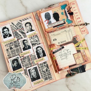 Carpeta de archivo de crímenes, carpeta de misterio de asesinato, tarjeta de bolsillo, carpeta vintage de misterio de crímenes, kit de diario basura, decoración de diario efímera