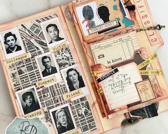 Crime File Folder Murder Mystery File folder pocket note card Vintage crime mystery folder Junk Journal Kit Ephemera Journal Embellishment