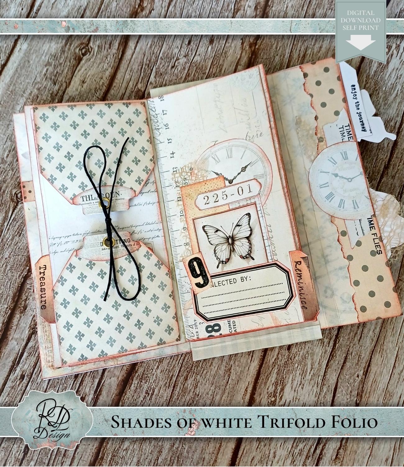 Shades of White Junk Journal Trifold Folio Kit Printable Neutral Shabby ...