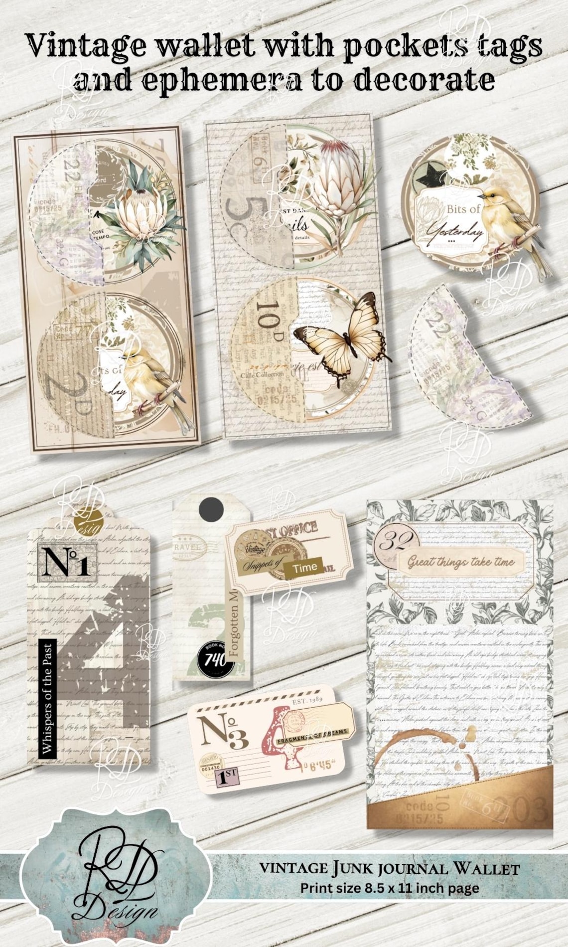 Loaded Wallet Vintage Junk Journal Kit Shabby Ephemera Tags Pockets ...