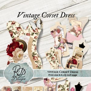 Corset Dress Girl junk journal mini progetto folio junk journal Ephemera vestito Shabby Ephemera Neutral Vintage Printable Embellis