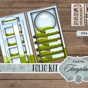 folio Junk Journal kit  Waterfall Folio Canva template frames Printable Kit Mini Project Junk Journal Folio Download Folio Craft Kit