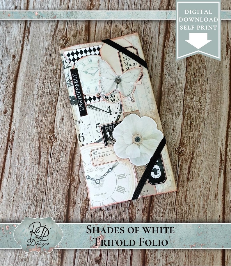 Shades of White Junk Journal Trifold Folio Kit Printable Neutral Shabby ...