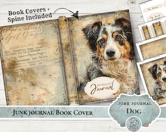 Dog Junk Journal printable Book Cover Victorian Style PDF Download Junk journal folio paper kit watercolor book cover Junk Journal Folio