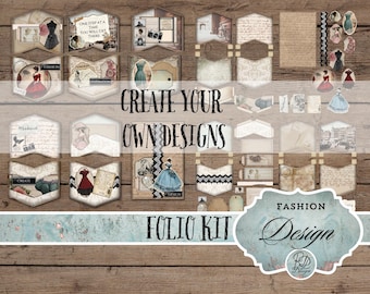 Junk Journal waterval Folio Kit Fashion Mini Project Junk Journaling waterval Folio downloadbare Folio Craft Kit Junk Journal afdrukbare