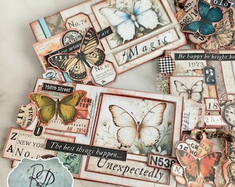 Etiquetas deslizantes de mariposa para diarios creativos, adornos victorianos shabby chic, etiquetas de mariposa para bolsillos de diarios, descarga digital, diseños RDL
