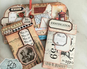 Kit per diario Shabby Vintage MAILBOX, kit per diario con buste, tag, kit per effimeri, posta, lettere, posta indesiderata, album fotografico, idea regalo, RDL