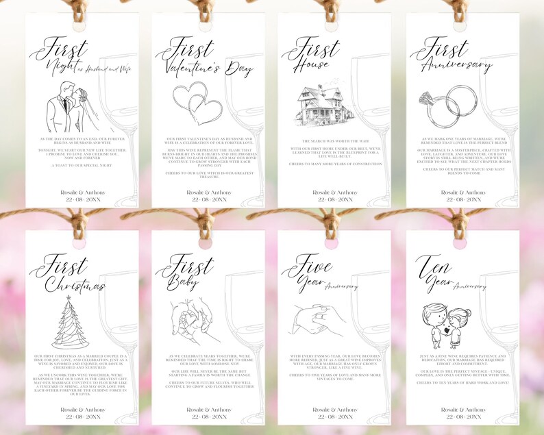 8 Marriage Milestone Wine Tags Wedding Milestones Champagne Bottle ...