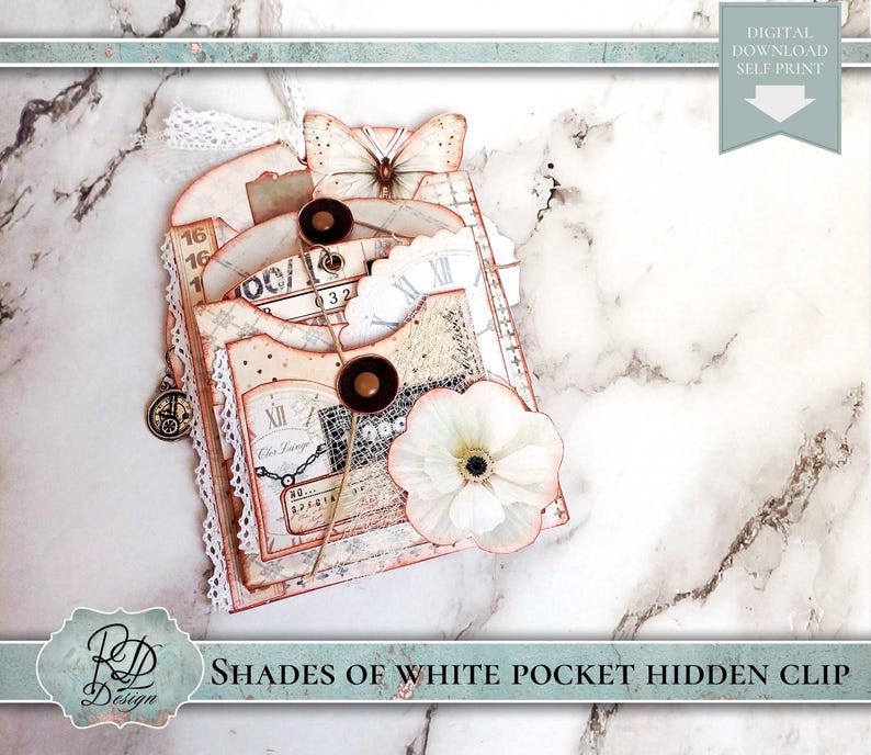 Shades of White Hidden Pocket Clip Junk Journal Hidden Paperclip ...