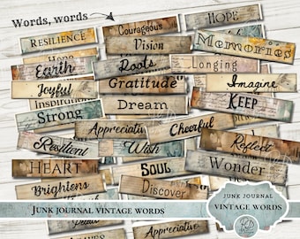 Vintage Word Ephemera Printable Victorian Words Kit Digital Download Shabby junk journal Ephemera words Embellishment, RDL designs