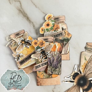 Marque-page en forme de trombone caché dans un pot d'abeilles Journal intime shabby chic à l'aquarelle